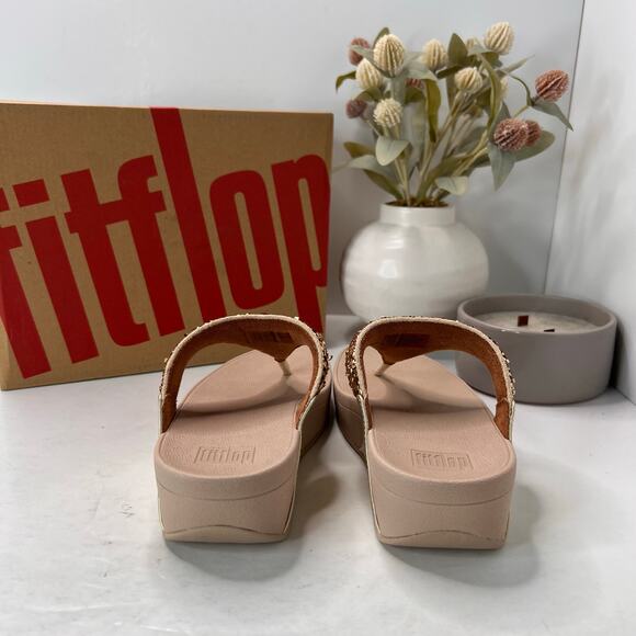 Fitflop Lulu Shimmerfoil Platform Toe-Thongs Sandal Gold Women 5 NWB - Picture 5 of 11